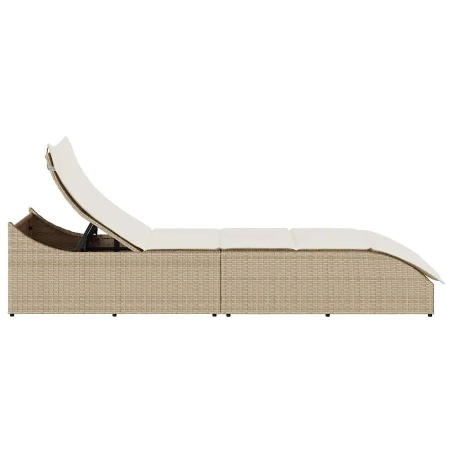 Chaise longue pliante coussin et rangement gris résine tressée - 38