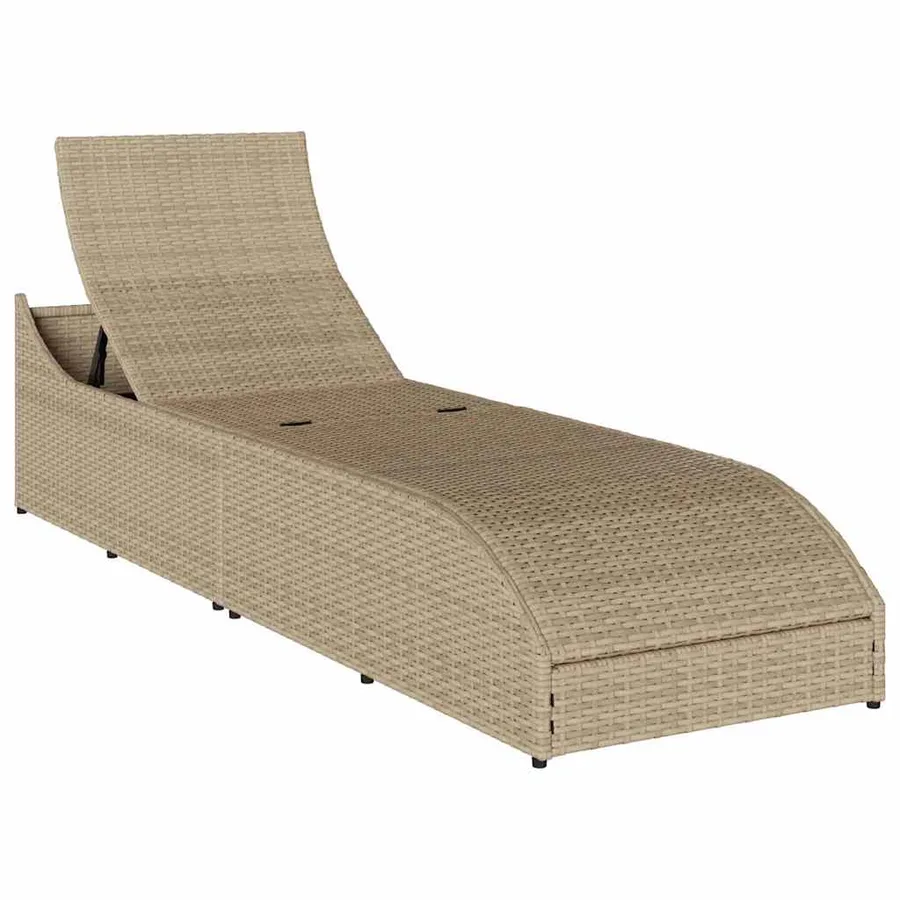 Chaise longue pliante coussin et rangement gris résine tressée - 42