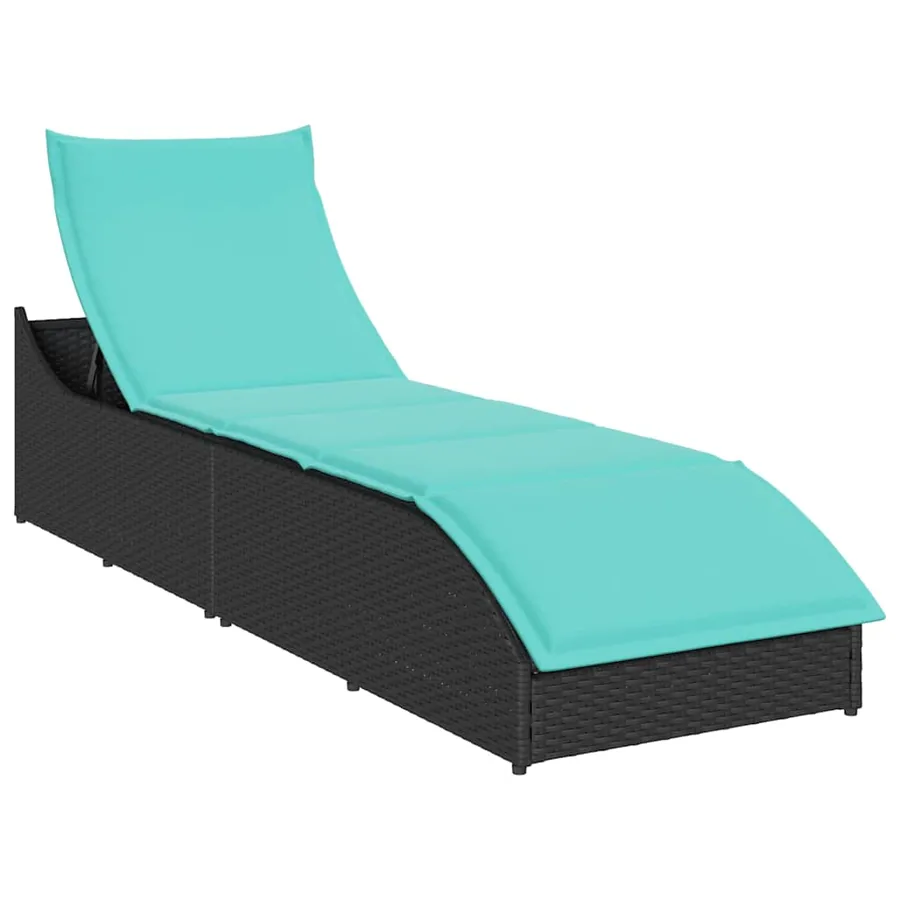 Chaise longue pliante coussin et rangement gris résine tressée - 49