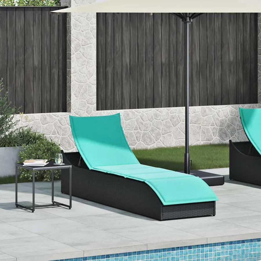 Chaise longue pliante coussin et rangement gris résine tressée - 50