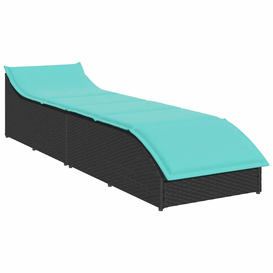 Chaise longue pliante coussin et rangement gris résine tressée - 52