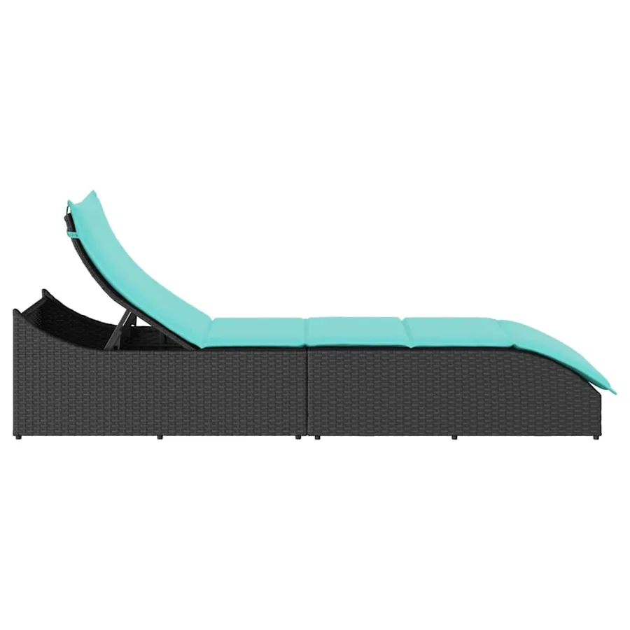 Chaise longue pliante coussin et rangement gris résine tressée - 54