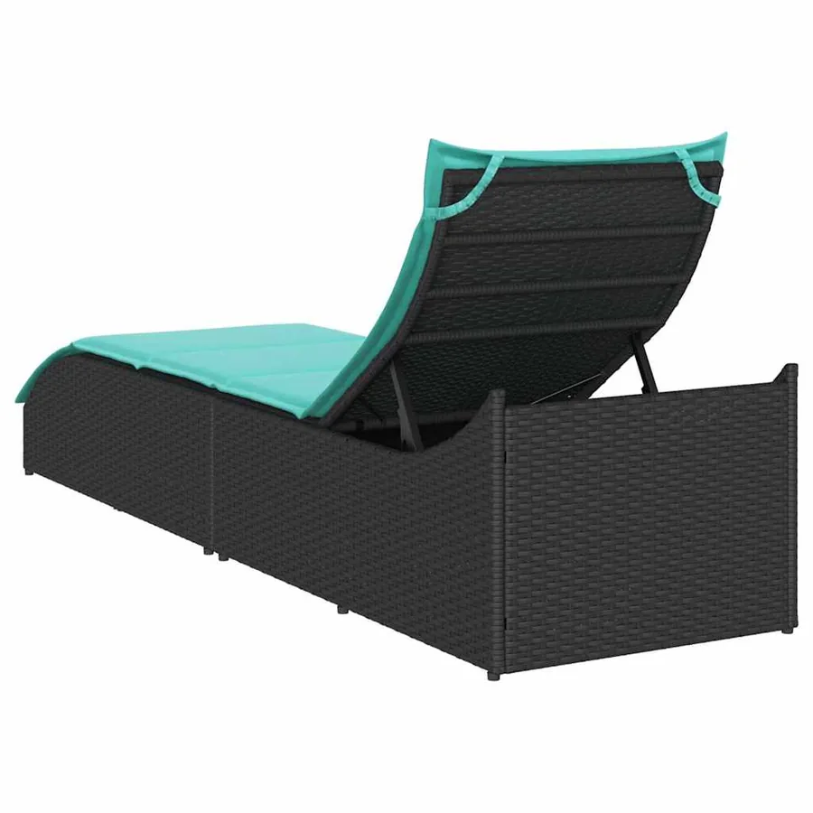 Chaise longue pliante coussin et rangement gris résine tressée - 55