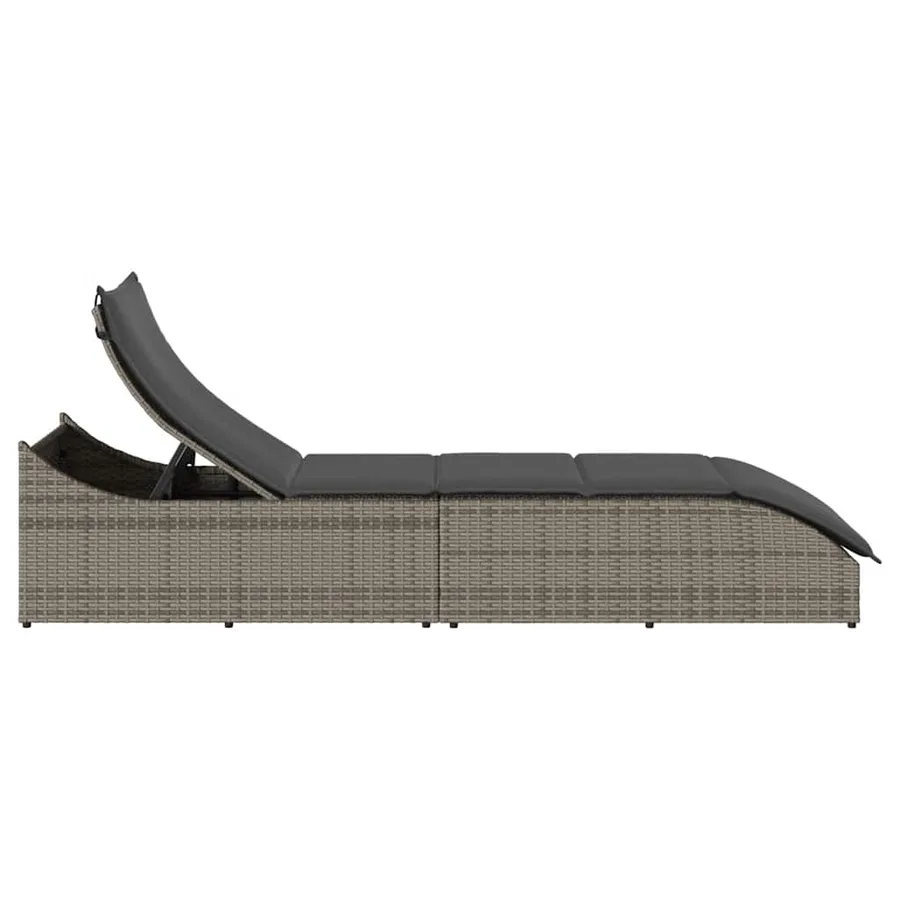 Chaise longue pliante coussin et rangement gris résine tressée - 6
