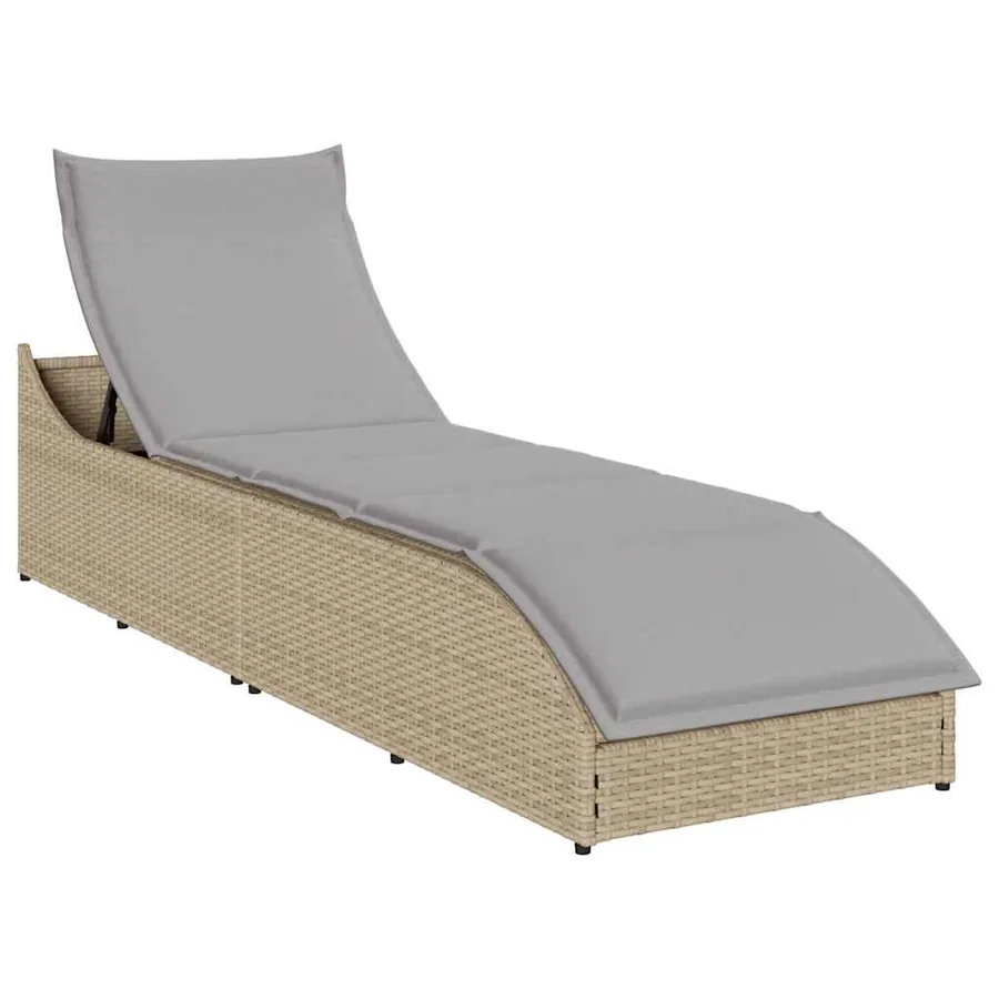 Chaise longue pliante coussin et rangement gris résine tressée - 65