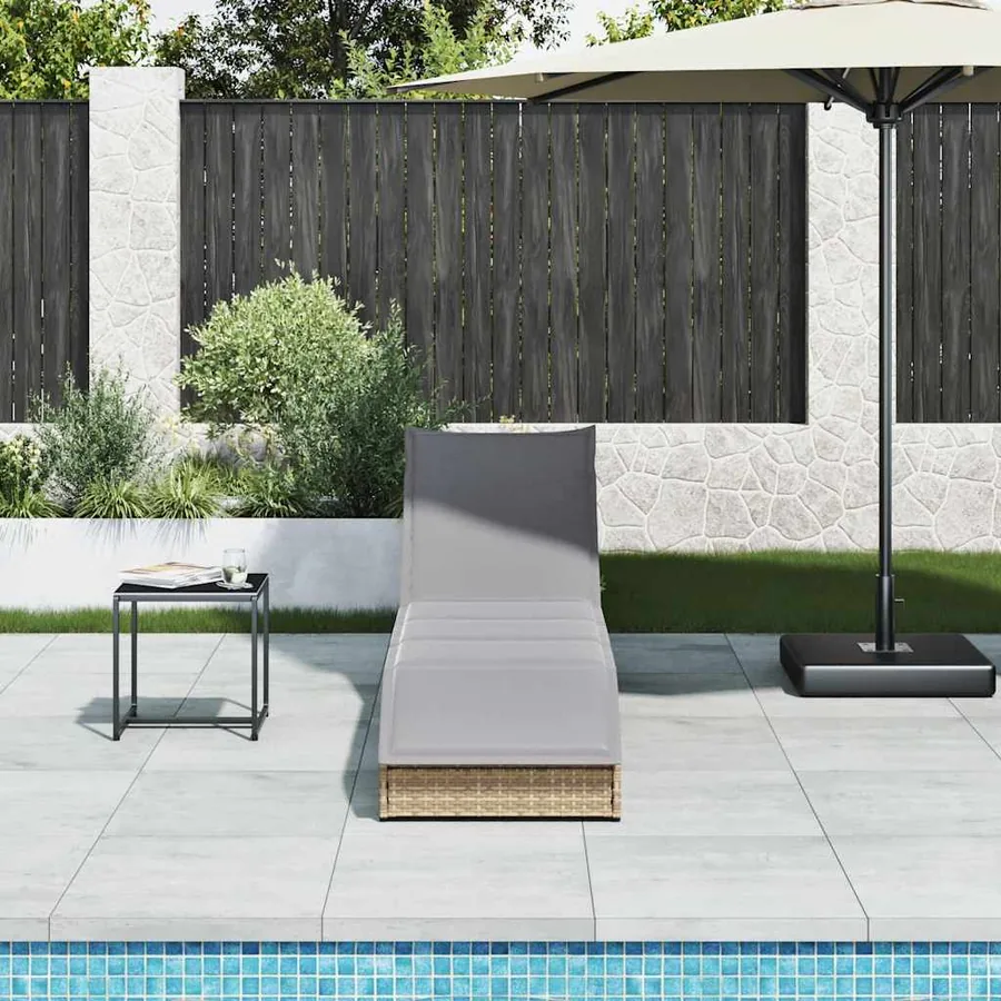 Chaise longue pliante coussin et rangement gris résine tressée - 67