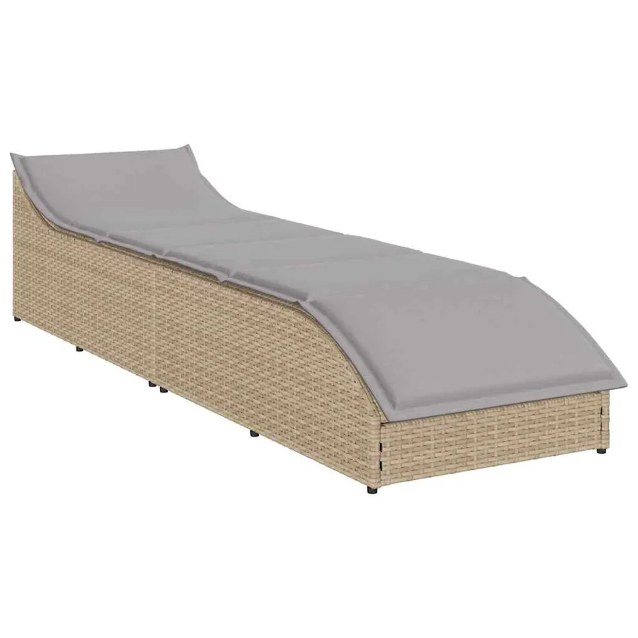 Chaise longue pliante coussin et rangement gris résine tressée - 68