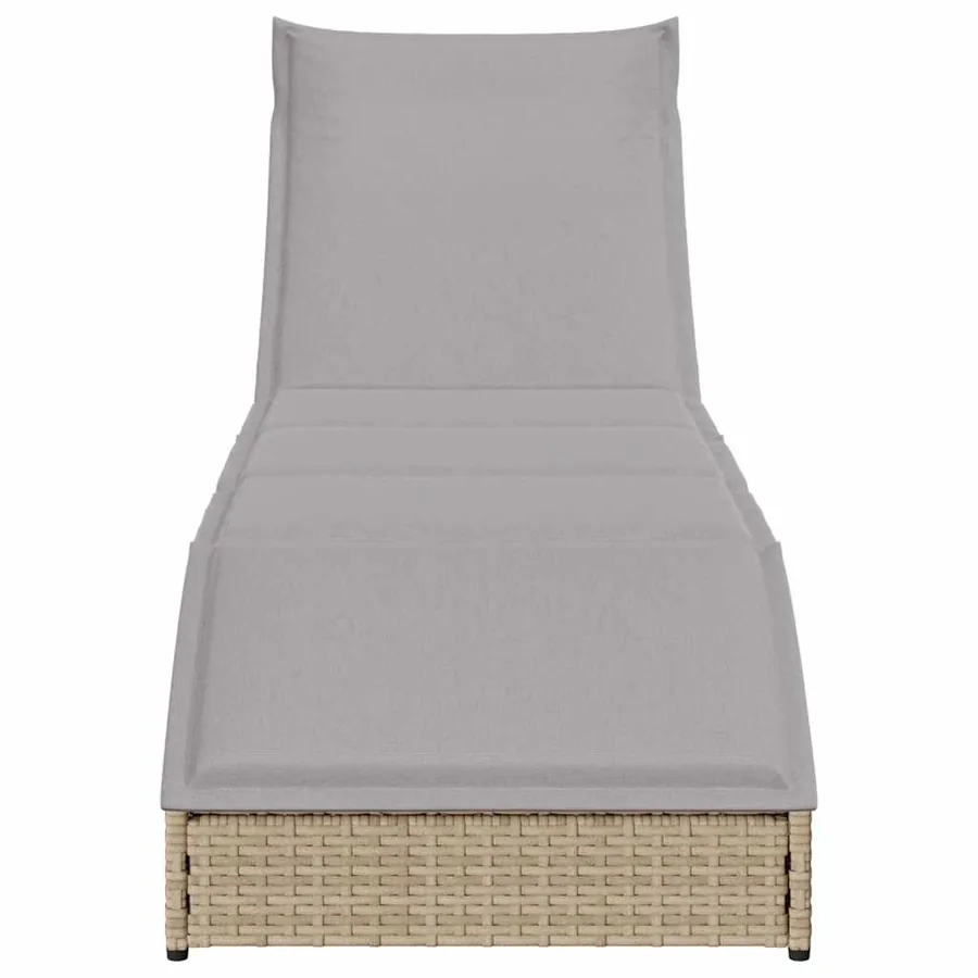 Chaise longue pliante coussin et rangement gris résine tressée - 69