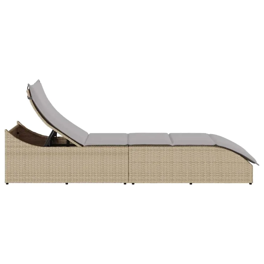 Chaise longue pliante coussin et rangement gris résine tressée - 70