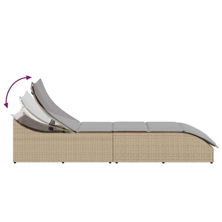 Chaise longue pliante coussin et rangement gris résine tressée - 72