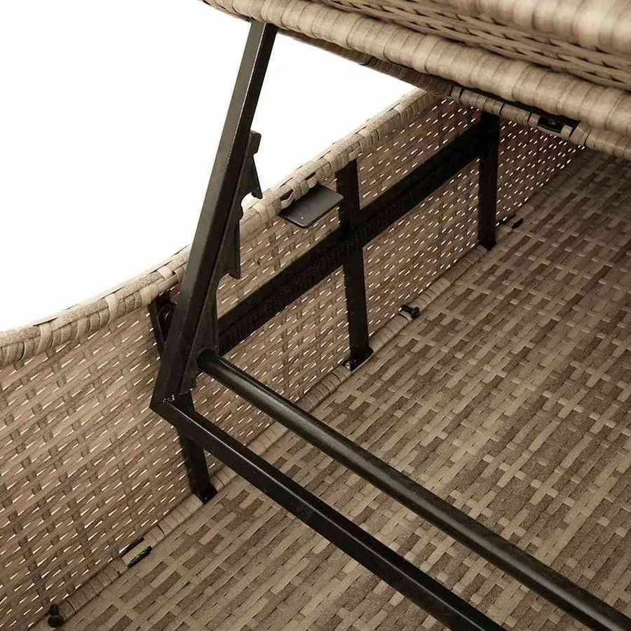 Chaise longue pliante coussin et rangement gris résine tressée - 77