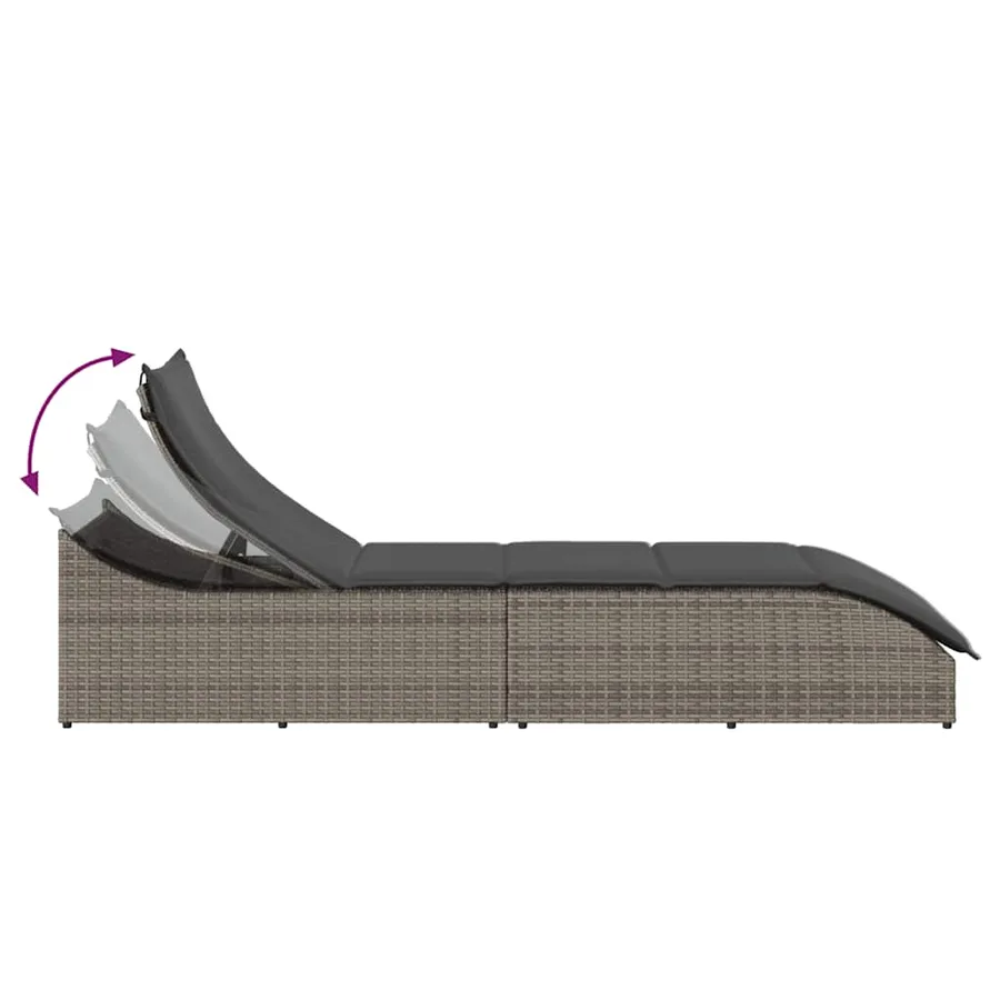 Chaise longue pliante coussin et rangement gris résine tressée - 8