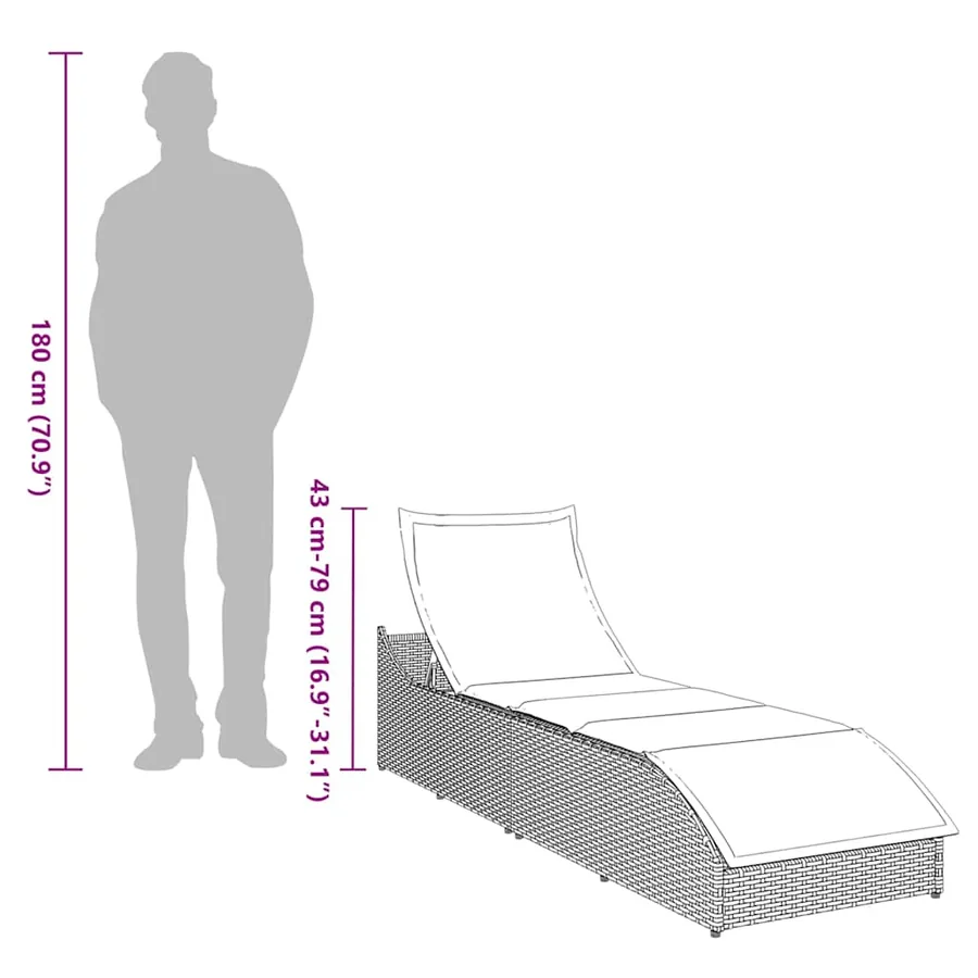 Chaise longue pliante coussin et rangement gris résine tressée - 80