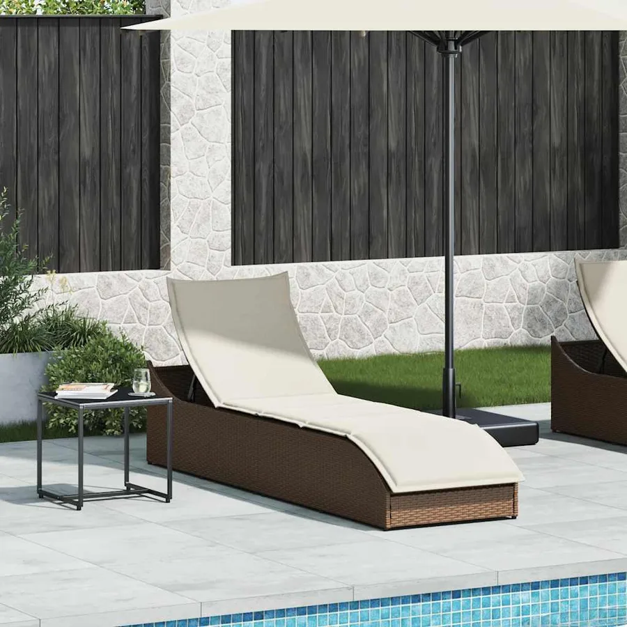 Chaise longue pliante coussin et rangement gris résine tressée - 82