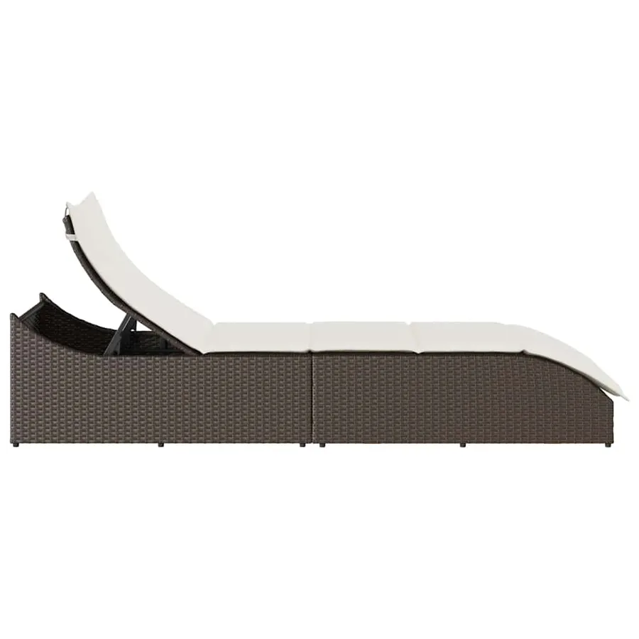 Chaise longue pliante coussin et rangement gris résine tressée - 86