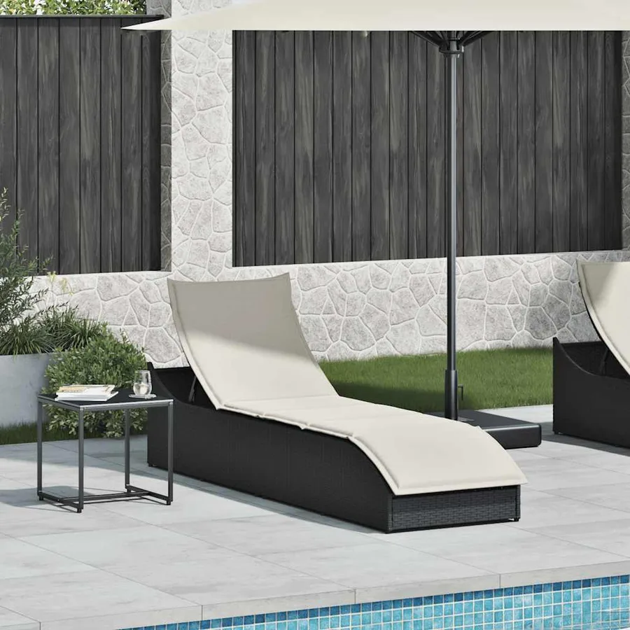 Chaise longue pliante coussin et rangement gris résine tressée - 98