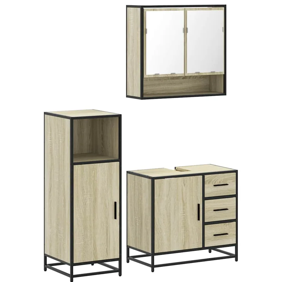 Ensemble de meubles de salle de bain 3 pcs chêne sonoma - 2