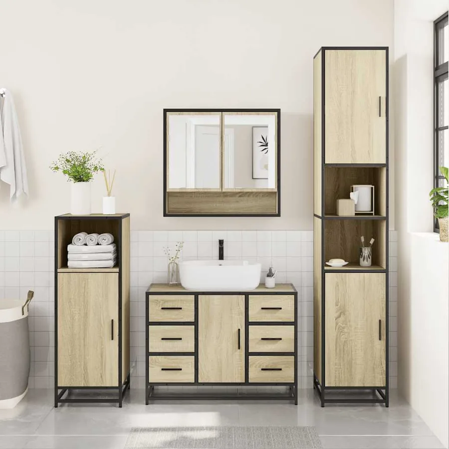 Ensemble de meubles de salle de bain 4 pcs chêne sonoma - 3