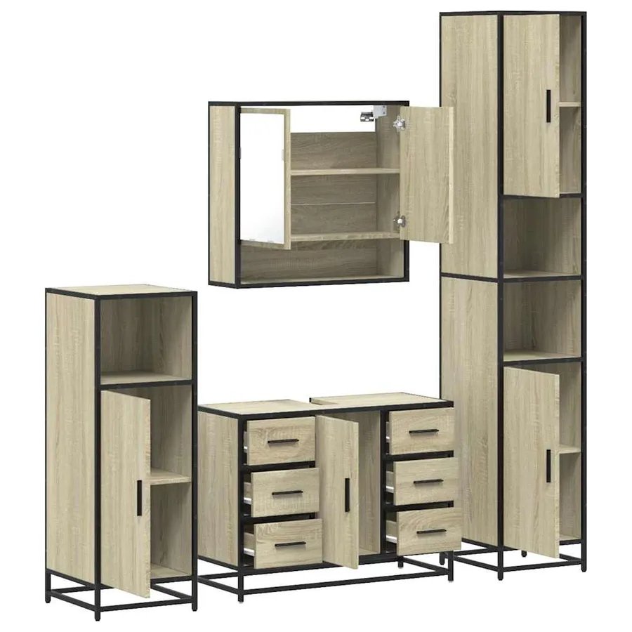 Ensemble de meubles de salle de bain 4 pcs chêne sonoma - 6
