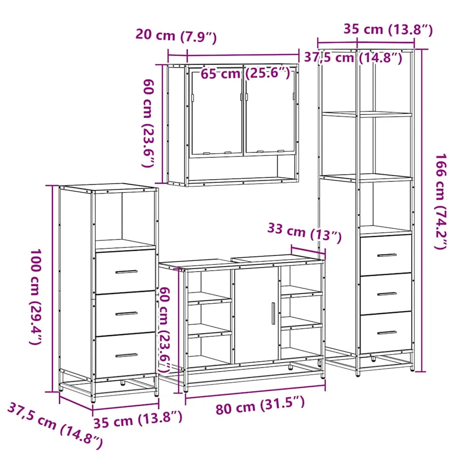 Ensemble de meubles de salle de bain 4 pcs chêne sonoma - 11