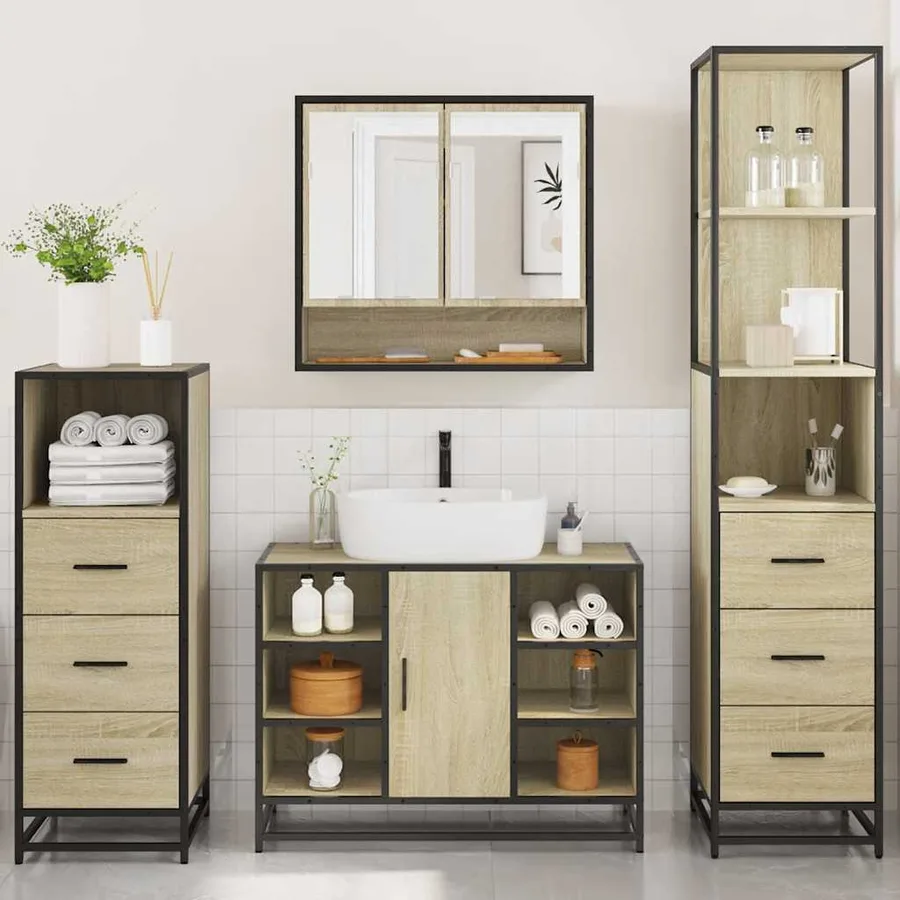Ensemble de meubles de salle de bain 4 pcs chêne sonoma - 3