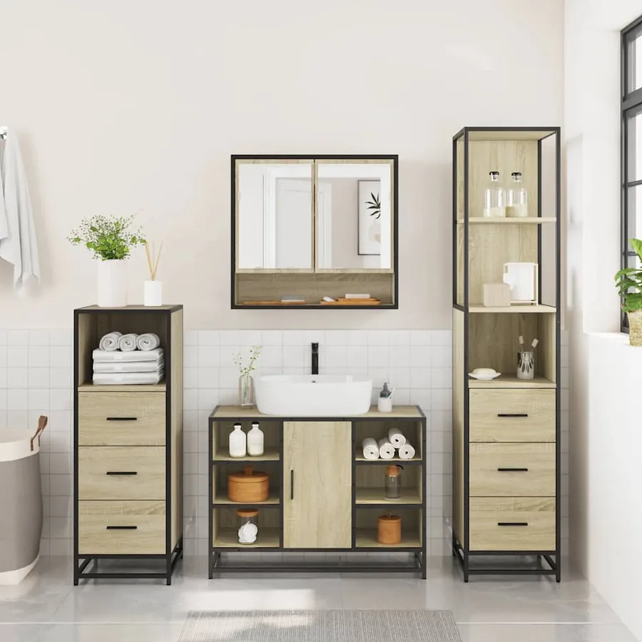 Ensemble de meubles de salle de bain 4 pcs chêne sonoma - 4