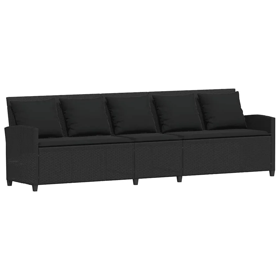 Salon de jardin 4 pcs avec coussins forme L noir résine tressée - 7