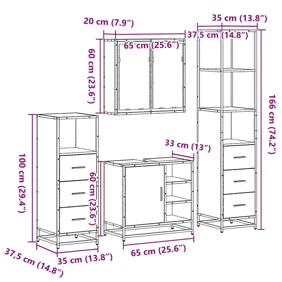 Ensemble meubles salle de bain 4 pcs chêne fumé bois ingénierie - 11
