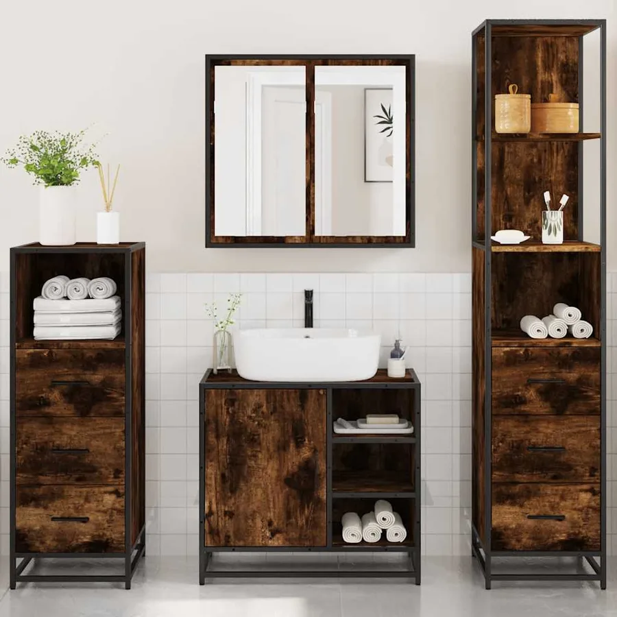 Ensemble meubles salle de bain 4 pcs chêne fumé bois ingénierie - 4