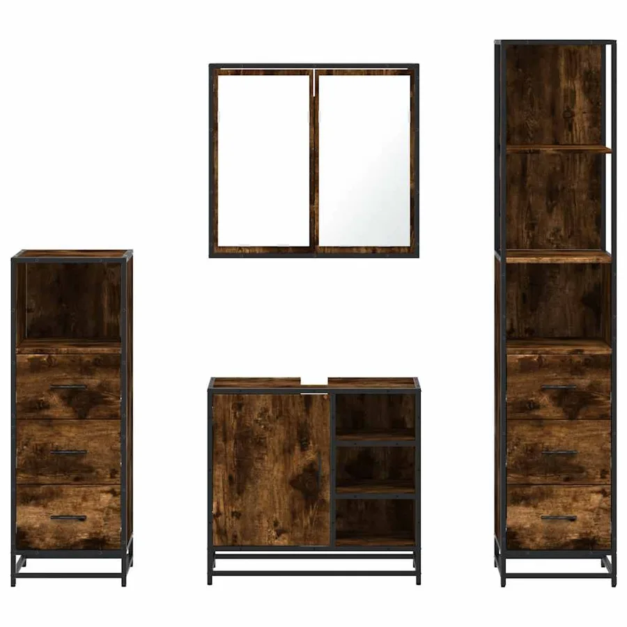 Ensemble meubles salle de bain 4 pcs chêne fumé bois ingénierie - 5