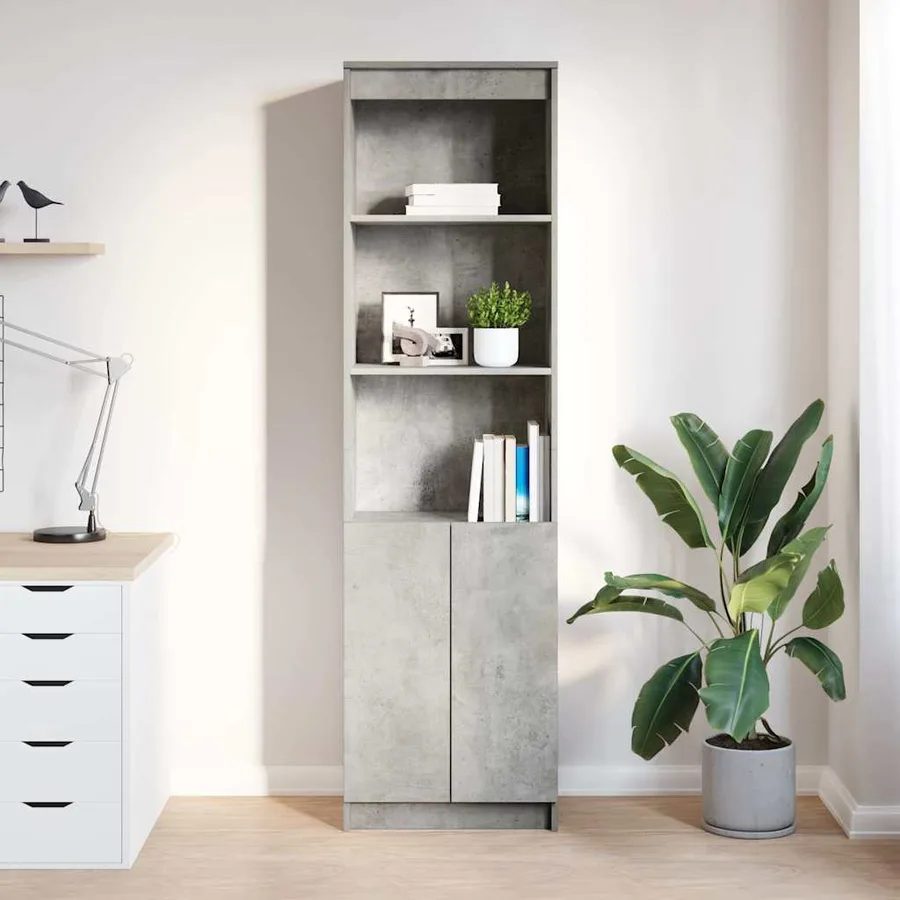 Buffet haut gris béton 50x35x180 cm bois d'ingénierie - 3