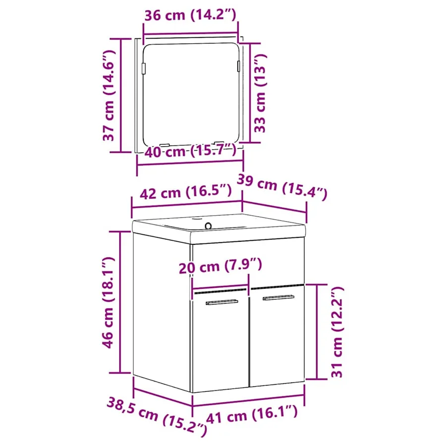 Ensemble de mobilier de salle de bain 3 pcs Bois Ancien - 12