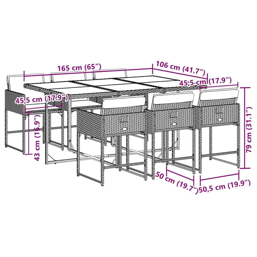Ensemble à manger de jardin coussins 7pcs Noir Résine tressée - 6