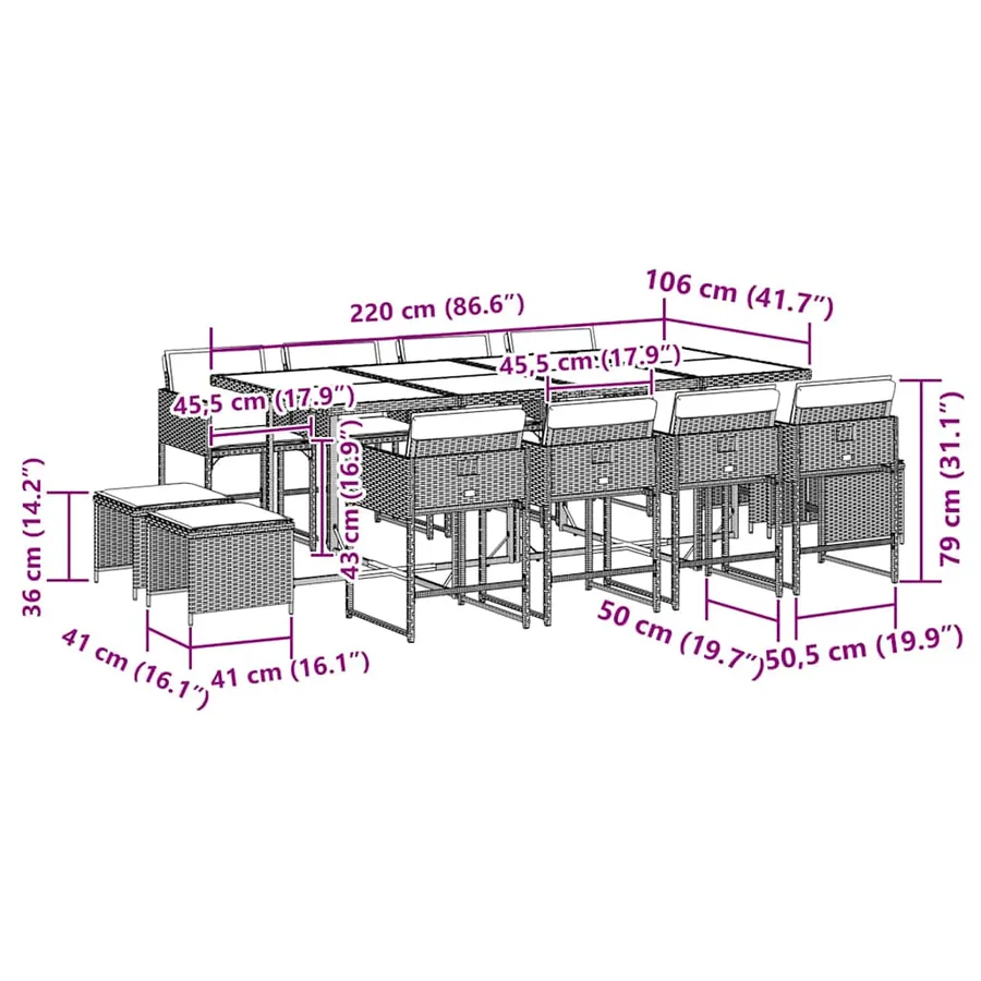 Ensemble à manger de jardin 13 pcs coussins noir résine tressée - 6
