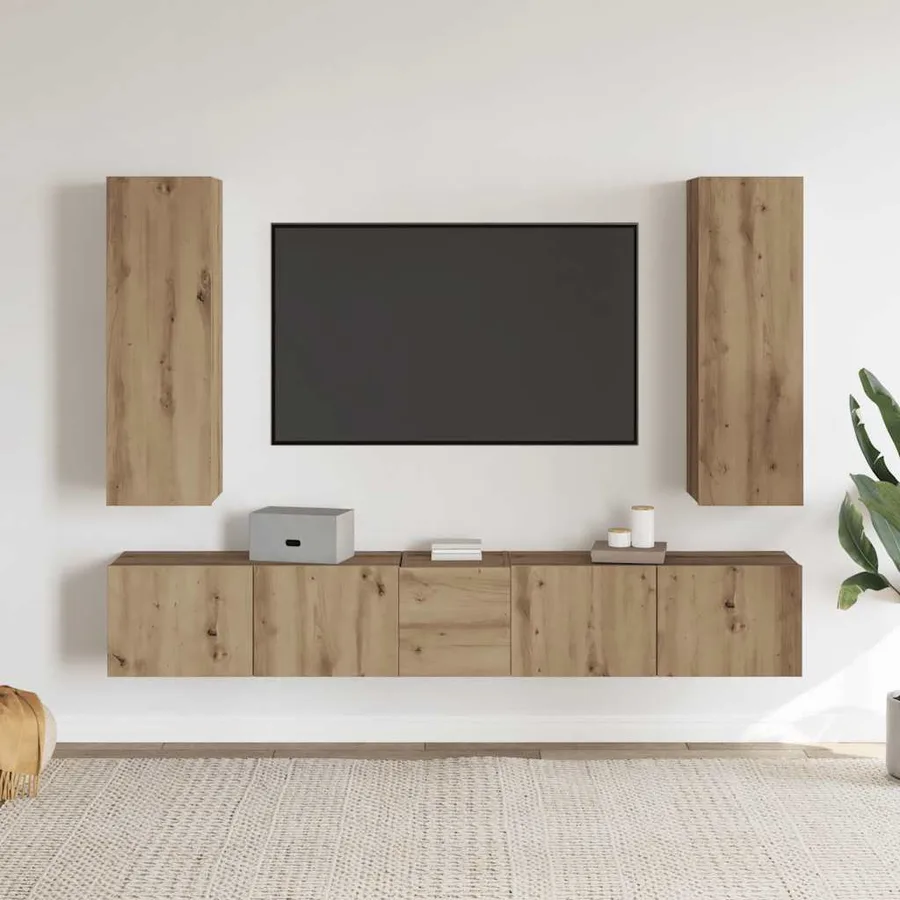 Meubles TV muraux 5 pcs chêne artisanal bois d'ingénierie - 2