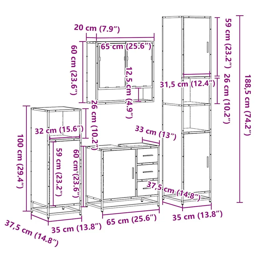 Ensemble meubles salle de bain 4 pcs chêne fumé bois ingénierie - 11