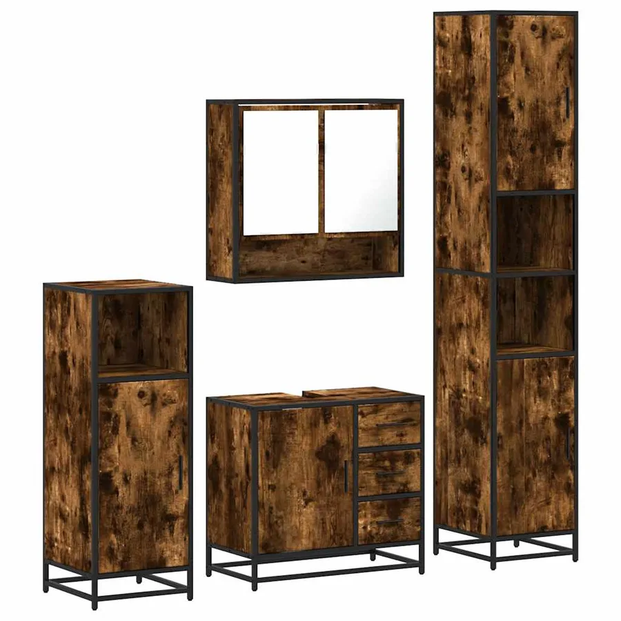 Ensemble meubles salle de bain 4 pcs chêne fumé bois ingénierie - 2