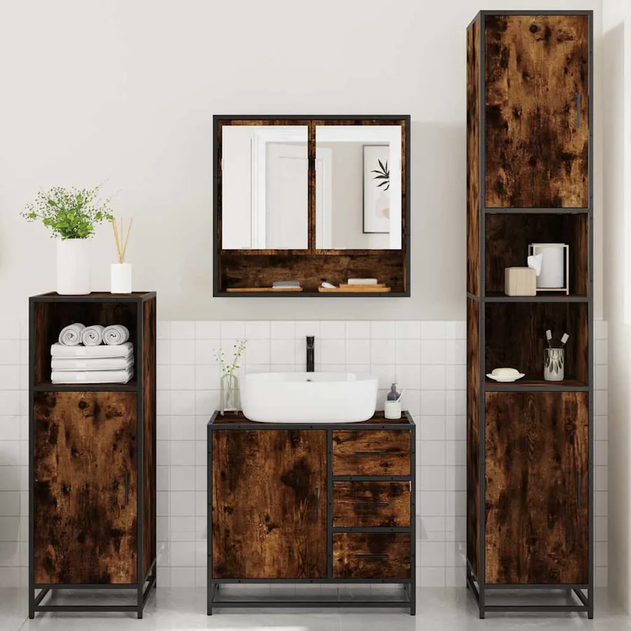 Ensemble meubles salle de bain 4 pcs chêne fumé bois ingénierie - 4