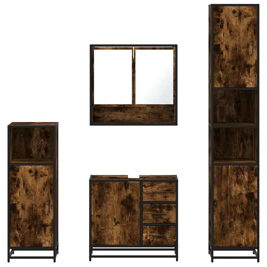 Ensemble meubles salle de bain 4 pcs chêne fumé bois ingénierie - 5