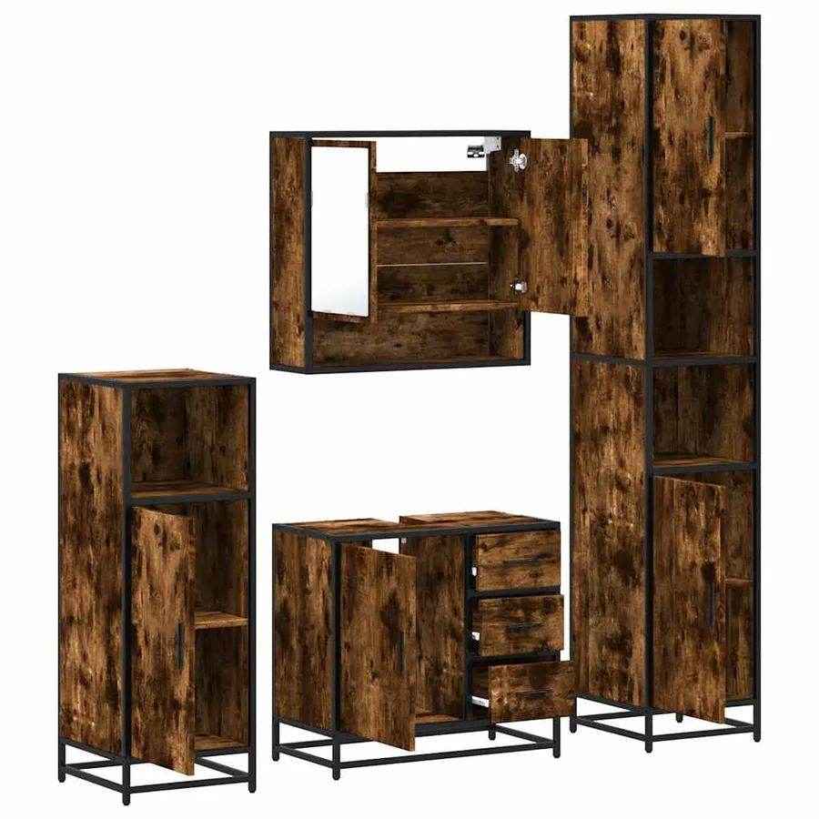 Ensemble meubles salle de bain 4 pcs chêne fumé bois ingénierie - 6