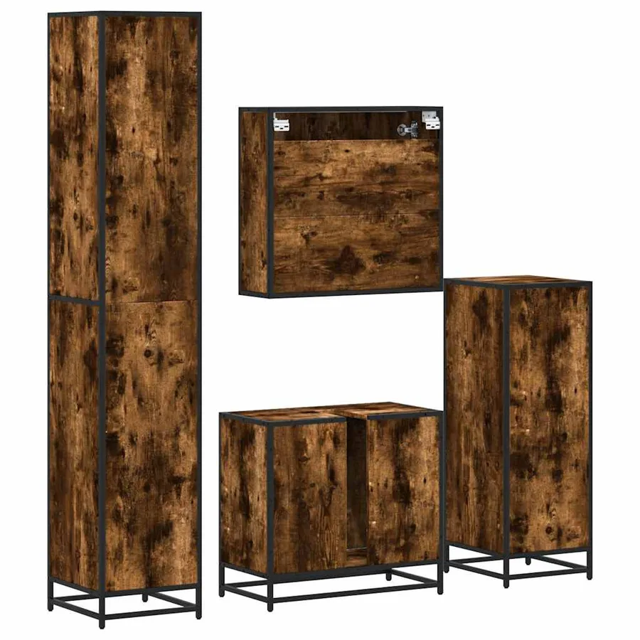 Ensemble meubles salle de bain 4 pcs chêne fumé bois ingénierie - 8