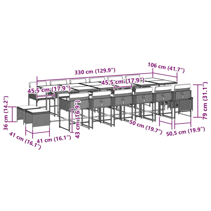 Ensemble à manger de jardin 17 pcs et coussins résine tressée - 6