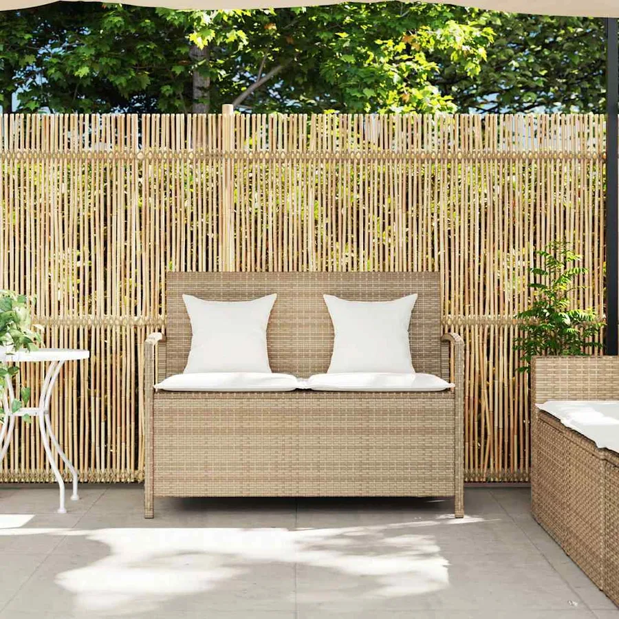 Banc de rangement de jardin avec coussin beige résine tressée - 3