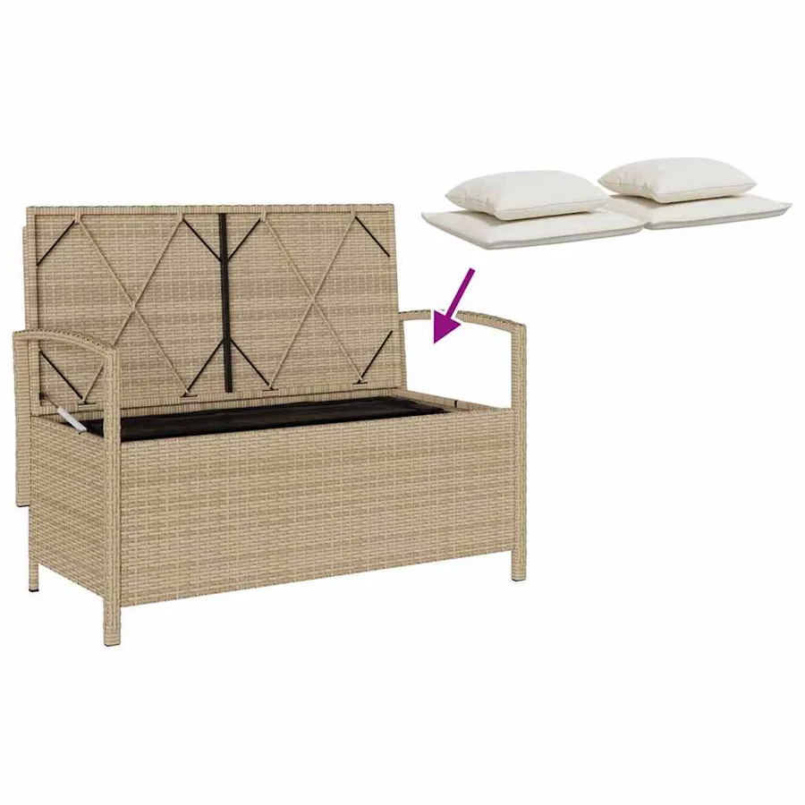Banc de rangement de jardin avec coussin beige résine tressée - 9