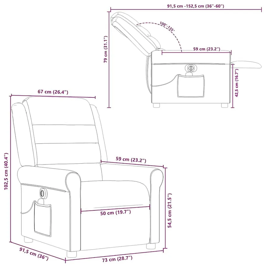 Fauteuil inclinable de massage électrique crème tissu - 16