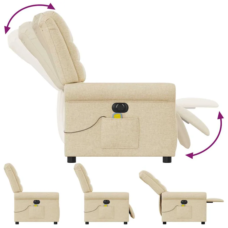 Fauteuil inclinable de massage électrique crème tissu - 8