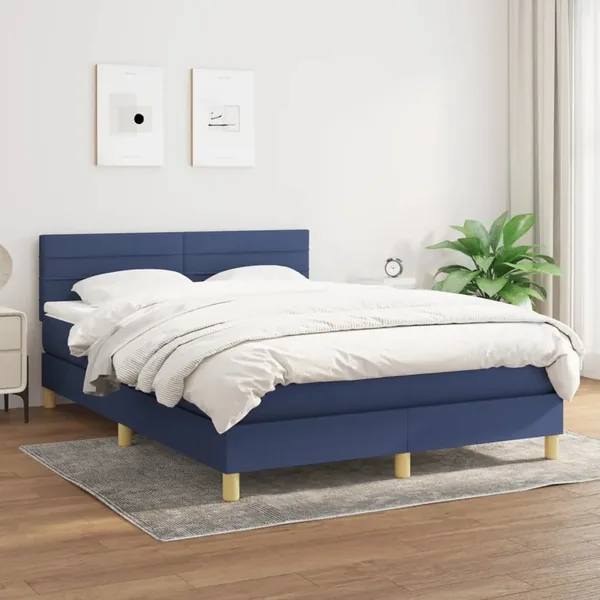 Sommier à lattes de lit avec matelas Bleu 140x190 cm Tissu