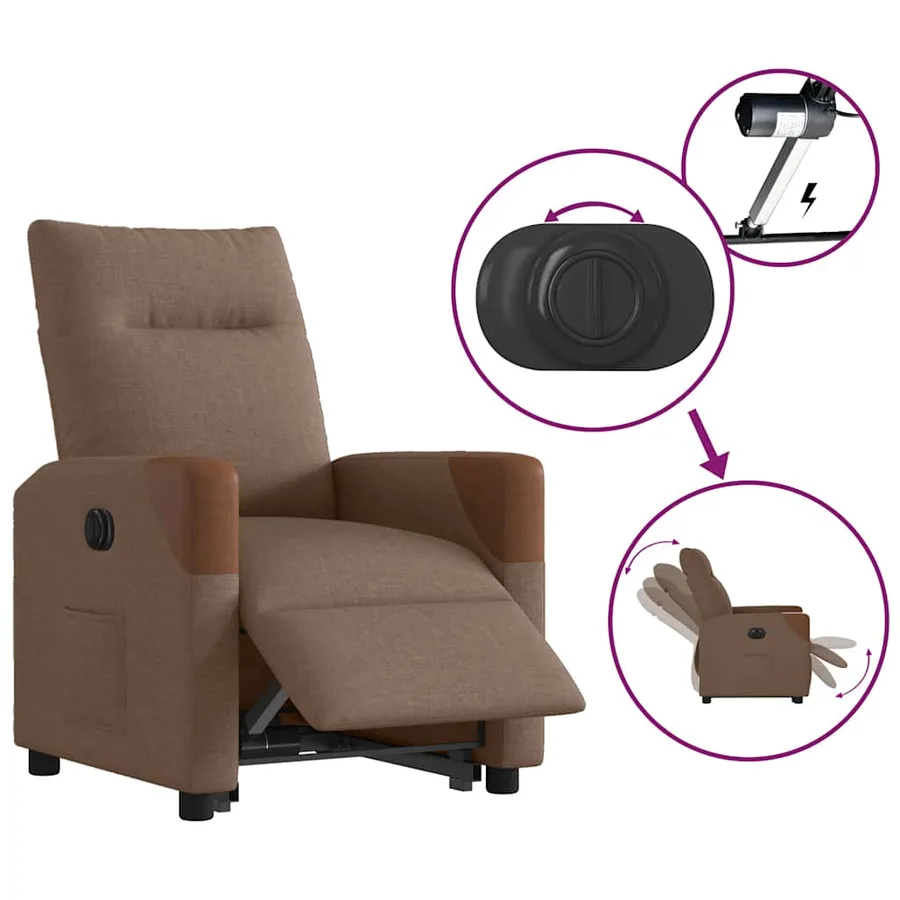 Fauteuil inclinable électrique marron tissu - 9