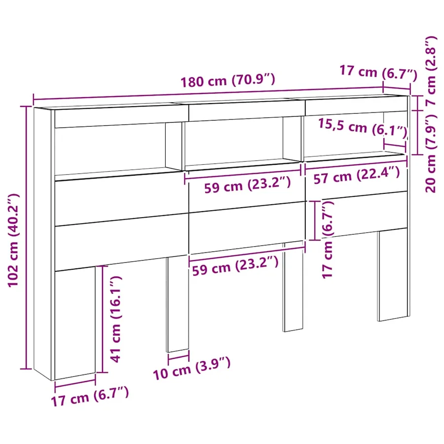 Armoire tête de lit avec LED vieux bois 180x17x102 cm - 13