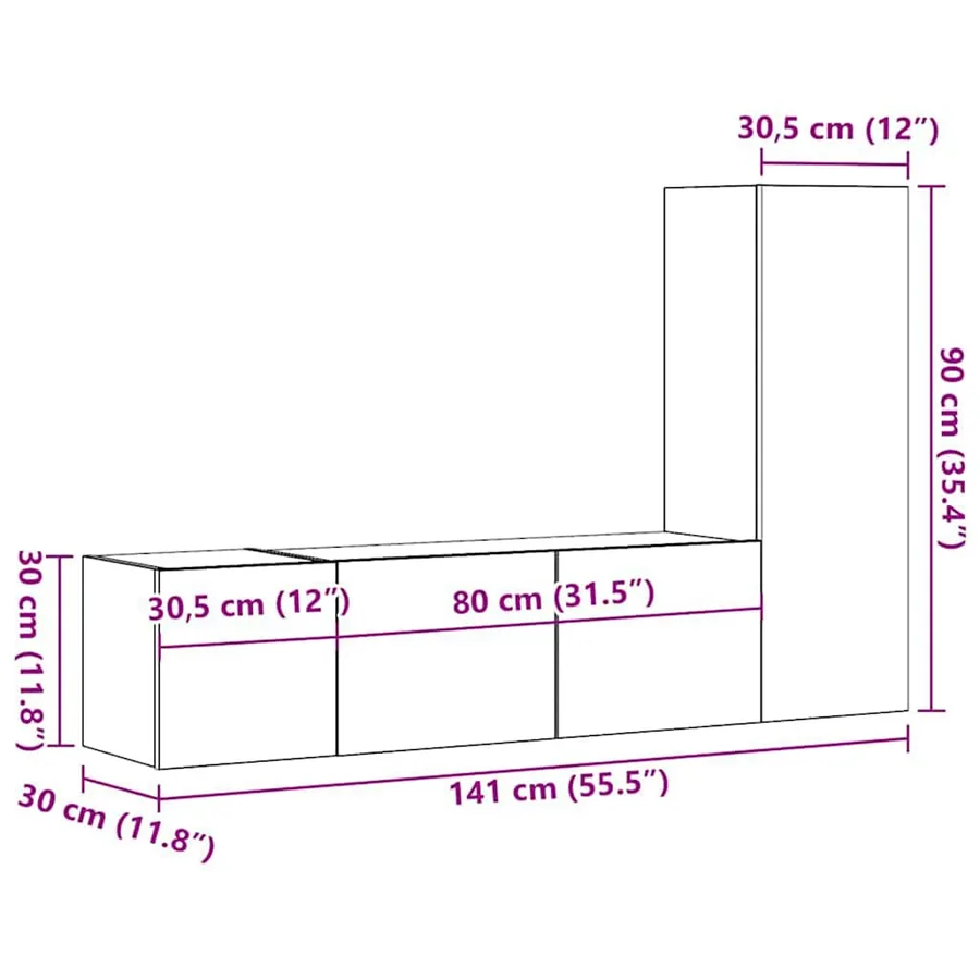 Meubles TV muraux 3 pcs vieux bois bois d'ingénierie - 12